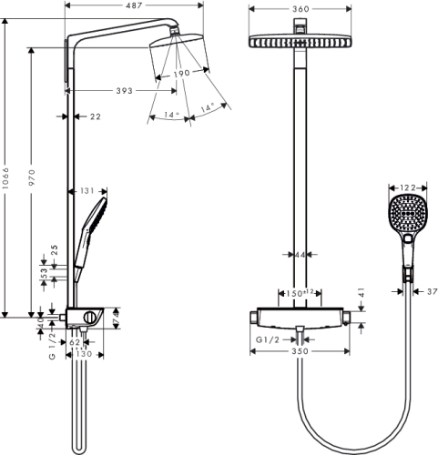 Hansgrohe Raindance Select 360 Showerpipe zuhanyrendszer, fehér/króm 27112 400 (27112400)
