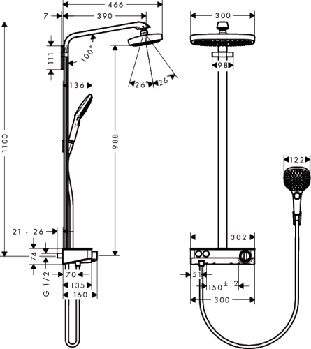 Hansgrohe Raindance Select E 300 2jet Showerpipe fehér/króm zuhanyrendszer 27126 400 (27126400)