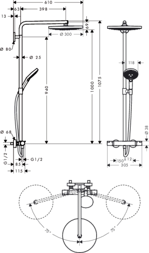 Hansgrohe Raindance Select S 300 2jet Showerpipe fehér/króm zuhanyrendszer 27133 400 (27133400)