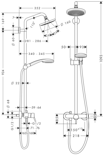 Hansgrohe Croma 100 1jet Showerpipe zuhanyrendszer egykaros csapteleppel 27154 000 (27154000)