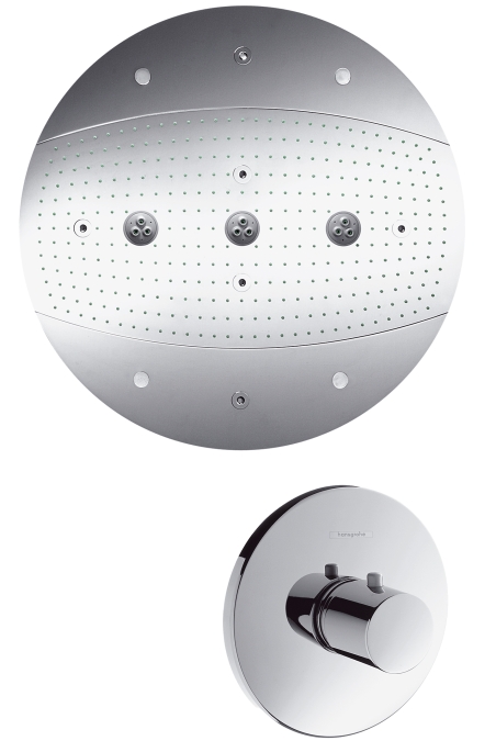 Hansgrohe Raindance Rainmaker Ø 600mm Air 3jet fejzuhany világító szettel + Ecostat S termosztátos highflow csaptelep 28404 000 (28404000)