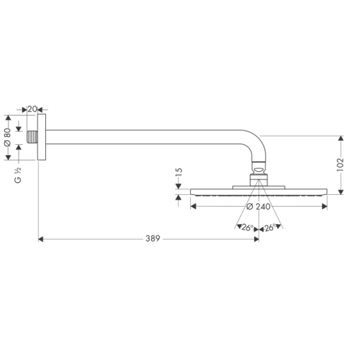 Hansgrohe Raindance S 240 Air 1 jet fejzuhany 390 mm-es zuhanykarral EcoSmart 9 l/perc 27461 000 (27461000)
