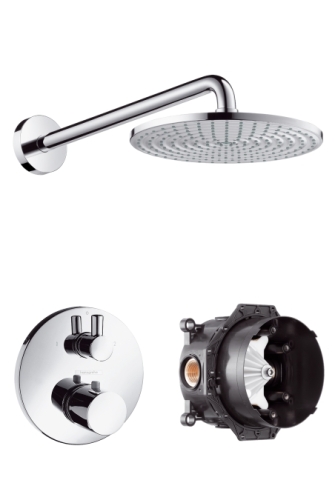 Hansgrohe Raindance S 240 Air 1 jet fejzuhany 390 mm-es zuhanykarral, Ecostat S termosztát elzáró- és váltószeleppel; iBox universal alaptesttel 27122 000 (27122000)