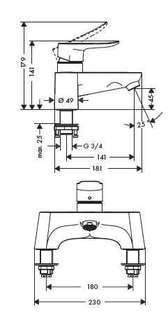 Hansgrohe Metris 2-lyukú peremre szerelhető kádcsaptelep 31423 000 (31423000)