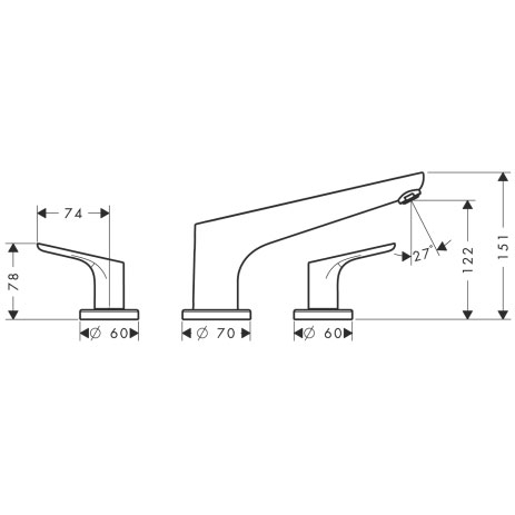 Hansgrohe Focus 3-lyukú peremre szerelhető kádcsaptelep 31935 000 (31935000)