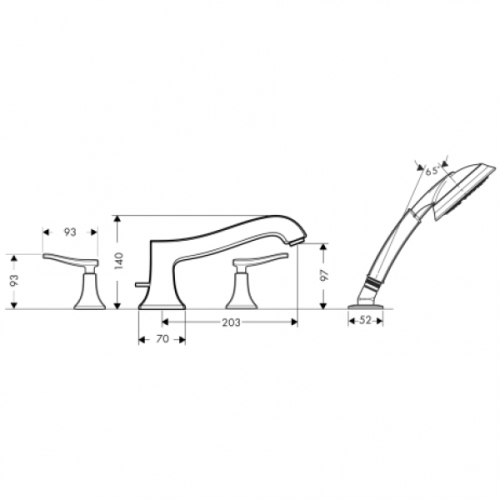 Hansgrohe Metris Classic 4-lyukú peremre szerelhető kádcsaptelep 31314 000 (31314000)
