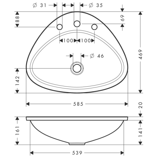 Axor Massaud Beépíthető mosdótál 3 lyukkal 42313 000 (42313000)