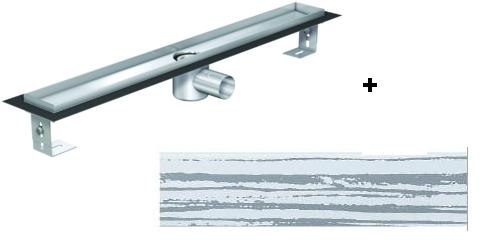 ACO EXCLUSIVE alacsony (79 mm) zuhanyfolyóka + fehér üveg szürke csíkkal fedlap 800mm hosszú (0153.76.45 + 9010.57.08)