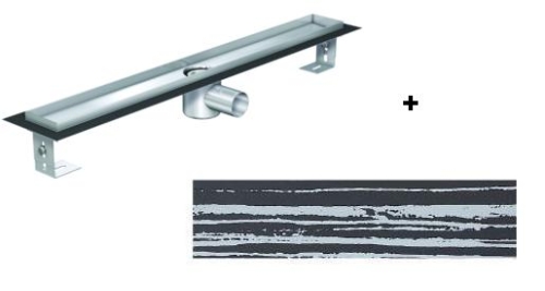 ACO EXCLUSIVE alacsony (79 mm) zuhanyfolyóka + fekete üveg fehér csíkkal fedlap 900mm hosszú (0153.76.46 + 9010.56.94)