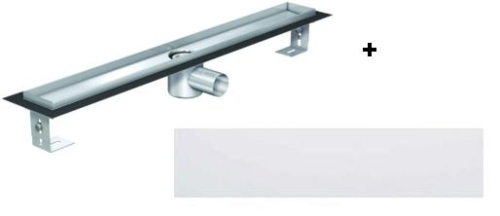 ACO EXCLUSIVE alacsony (79 mm) zuhanyfolyóka + fehér kő fedlap 900mm hosszú (0153.76.46 + 9010.57.39)