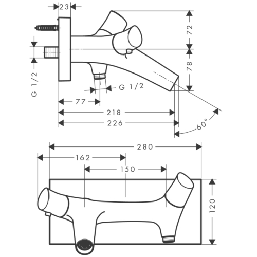 Hansgrohe AXOR Starck Organic Termosztátos kádcsaptelep, falsíkon kívüli szereléshez 12410000