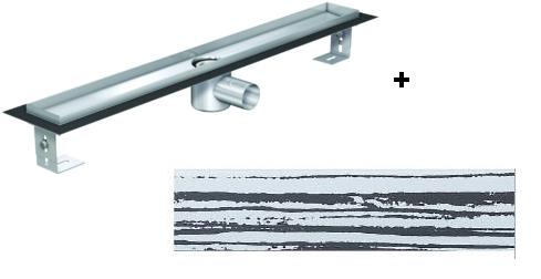 ACO EXCLUSIVE alacsony (79 mm) zuhanyfolyóka + fehér üveg fekete csíkkal fedlap 1000mm hosszú (0153.76.47 + 9010.57.00)
