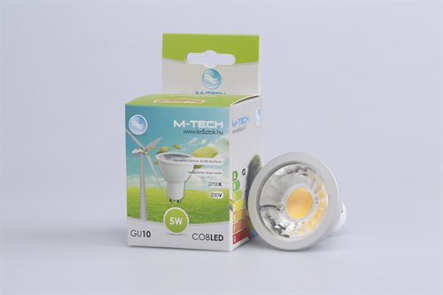 M-Tech GU10 Spot 1 COB LED 230V, 5W, 420Lm Meleg Fehér 2700K, MTL900 led izzó