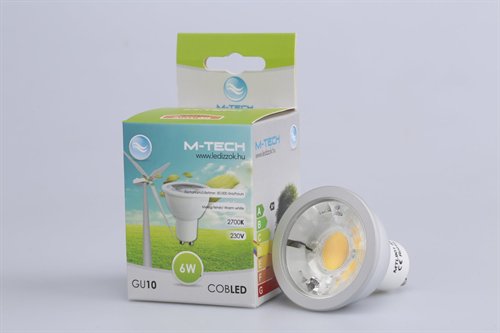 M-Tech GU10 Spot 1 COB LED 230V, 6W, 550Lm Meleg Fehér 2700K, MTL901 led izzó