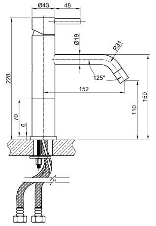 Sapho Minimal magasított mosdócsaptelep leeresztő nélkül, inox 228 mm (MI102)