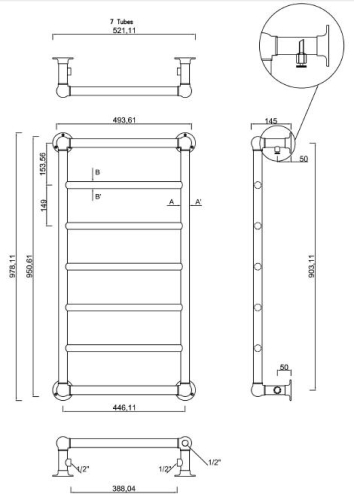 Sapho UNO 493x951mm króm radiátor (NR815)