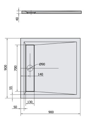 Polysan ARENA 90x90x4 öntöttmárvány zuhanytálca (71601)