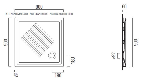 Sapho GSI CERAMICA TECLA Extra flat 90x90x6cm szögletes kerámia zuhanytálca (339711)