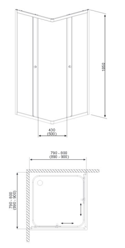 H2O Projecta 80x80 szögletes zuhanykabin tálcával (80x80x207,5 cm, króm, Fabrik, #standard)