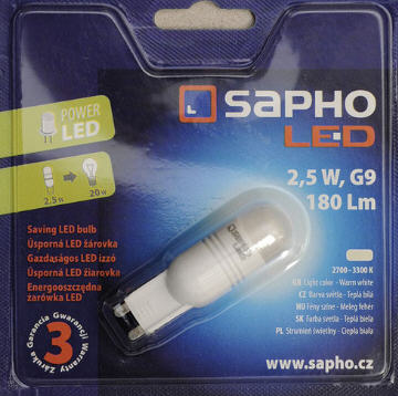 Sapho G9 LED izzó meleg fehér, 230V 180lm (LDB925)