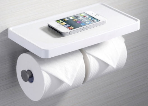 Sapho Dupla WC papír tartó polccal, inox/pvc, fehér (WH73)