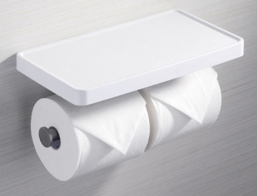 Sapho Dupla WC papír tartó polccal, inox/pvc, fehér (WH73)