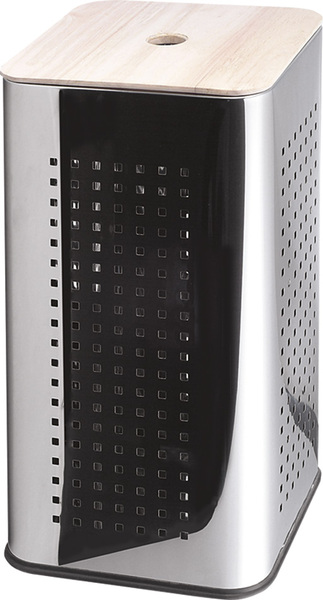 Aqualine Szennyeskosár 35x35x59 cm, Fa tetővel, 72 l csiszolt inox (GY932W)