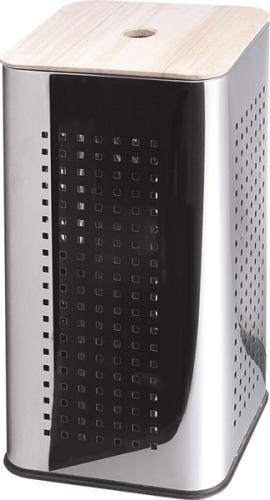 Aqualine Szennyeskosár 35x35x59 cm, Fa tetővel, 72 l csiszolt inox (GY932W)