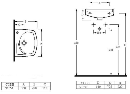 Aqualine 35x28 cm kézmosó (91351)
