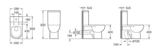 Aqualine PEDRO kombi WC alsó/hátsó, tartály króm duál gombos öblítővel (CT1012)