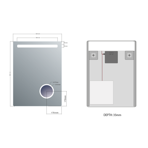 Sapho ASTRO 60x80 cm tükör LED világítással, beépített kozmetikai tükörrel MIRL2