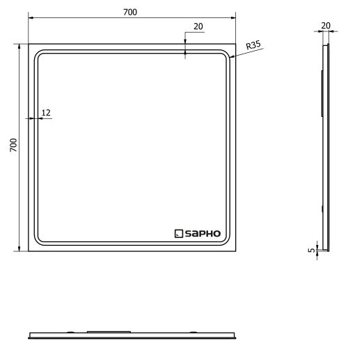 Sapho GEMINI II 70x70 cm tükör LED világítással GM070