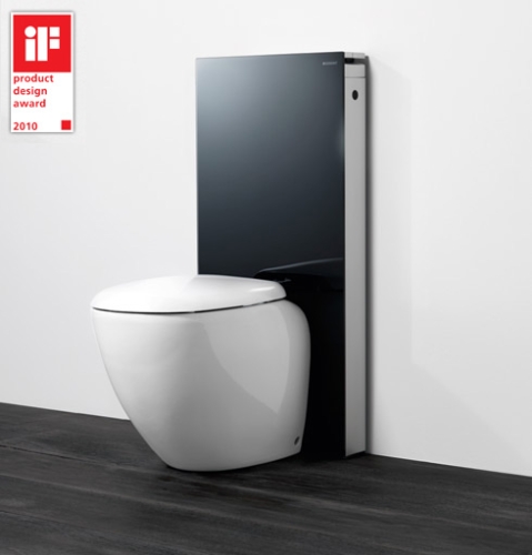 Geberit Monolith 131.002.SJ.1 szanitermodul talpon álló WC-hez, fekete üveggel P-könyökkel