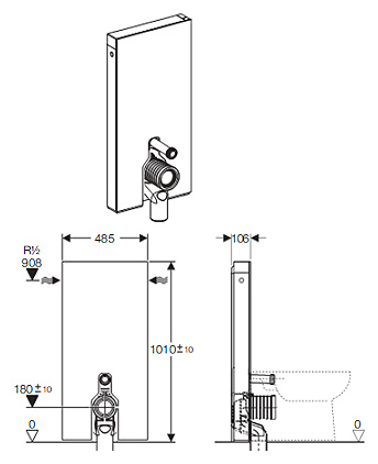 Geberit Monolith 131.002.SJ.1 szanitermodul talpon álló WC-hez, fekete üveggel P-könyökkel