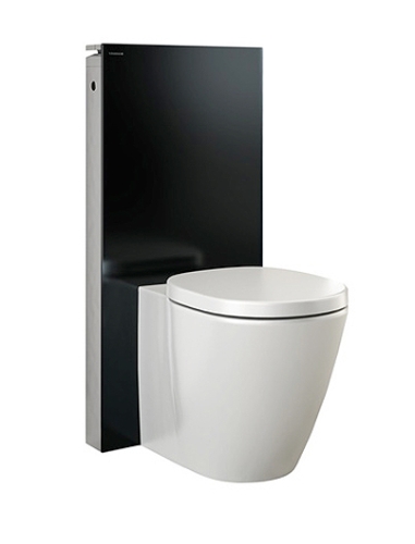 Geberit Monolith 131.002.SJ.1 szanitermodul talpon álló WC-hez, fekete üveggel P-könyökkel