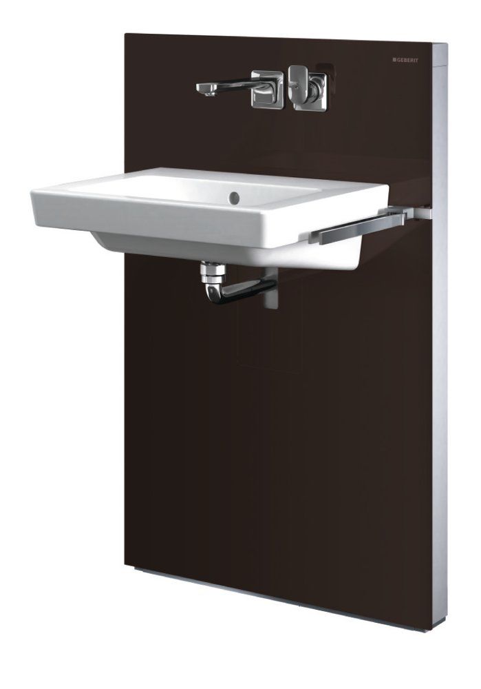 Geberit Monolith 131.043.SQ.1 barna üveg szerelőmodul mosdóhoz, fali csaptelephez jobb oldali kezelővel, tároló nélkül