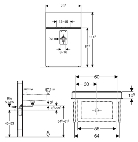 Geberit Monolith 131.051.SQ.1 barna üveg szerelőmodul mosdóhoz, álló csaptelephez, tároló nélkül