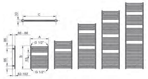 Betatherm BP fürdőszobai csőradiátor (911 W, fehér, 550x1611 mm, #BP 55160)
