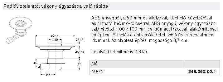 Geberit 348.065.00.1 padlóösszefolyó vékony ágyazásba való rátéttel