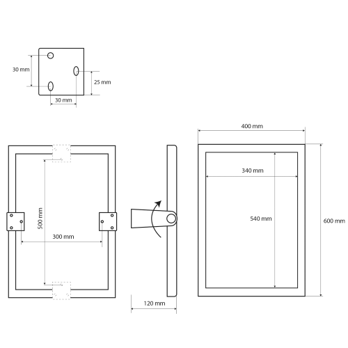 Sapho DISABLE Billenthető tükör 40x60 cm, inox kerettel (301401031) XH007