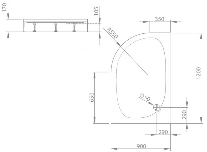 Radaway Patmos E 120x90 aszimmetrikus zuhanytálca (120x90 cm, előlapos / balos, #4P91217-03L)