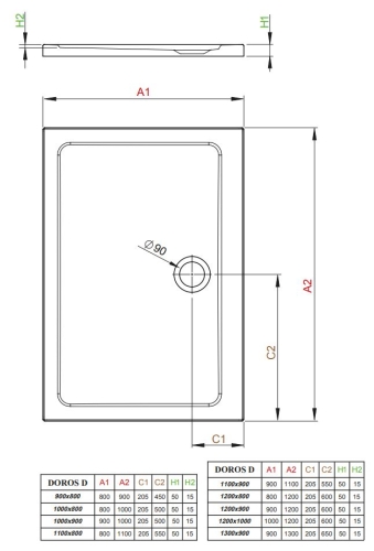 Radaway Doros D 130x90 cm szögletes zuhanytálca, fehér SDRD1390-01