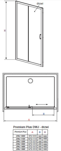 Radaway Dolphi Premium Plus DWJ 110 zuhanyajtó  (107,2-111,5 cm, króm, Átlátszó, #33302-01-01N)