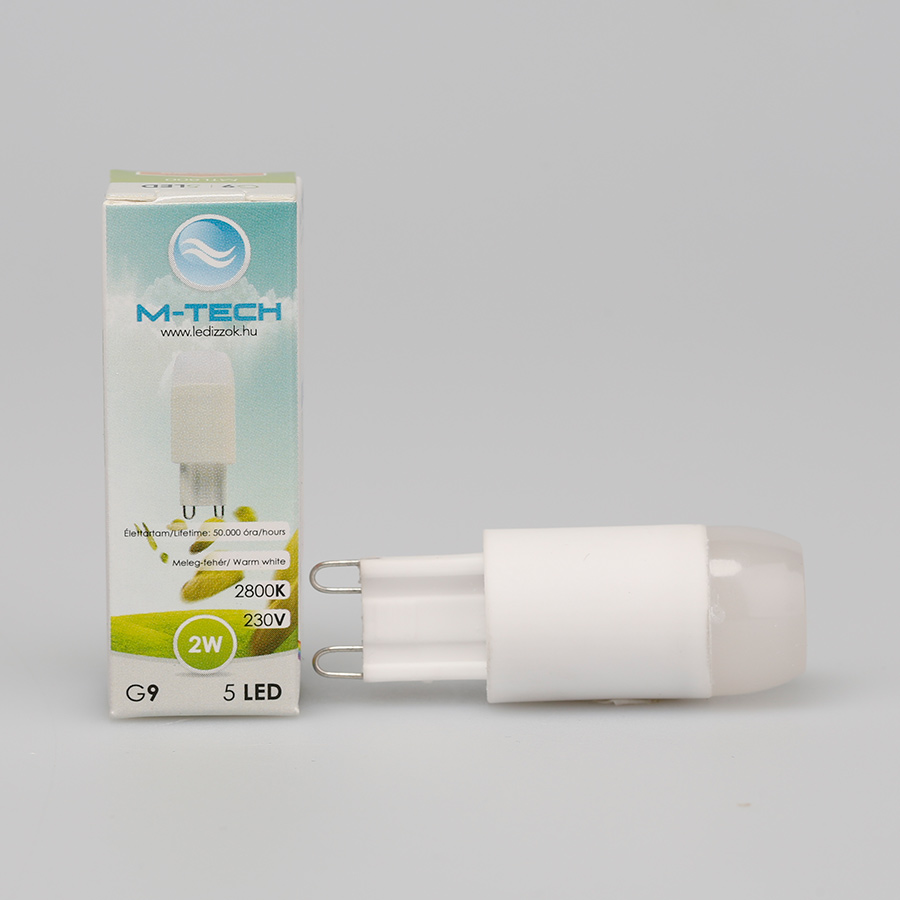 M-Tech G9 Spot 5 LED SMD, 230V, 2W, 150Lm Meleg Fehér 2800K, MTL800 led izzó
