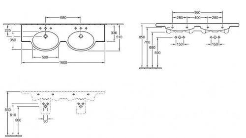 Villeroy & Boch Variable 160x51 cm-es dupla mosdó 5147H001