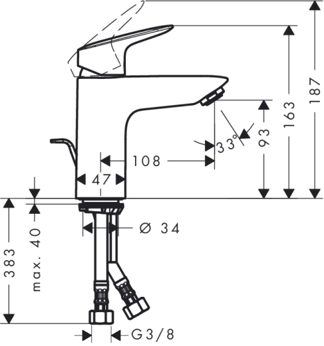 Hansgrohe Logis egykaros mosdócsaptelep LowFlow 3,5 liter/perc 71074 000 (71074000)