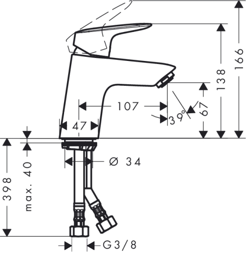Hansgrohe Logis mosdócsaptelep push-open lefolyó-garnitúrával 71077 000 (71077000)