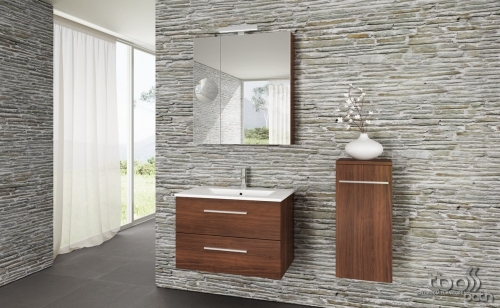 Tboss Milano 75 alsószekrény kerámia mosdóval, Mirror Box Recta 75 tükrös felsővel, magasfényű fehér (komplett szett)