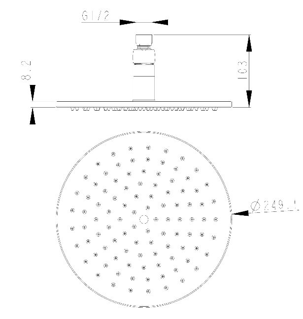 Sapho LED fejzuhany, kör, átmérő 250mm, réz (MS592)