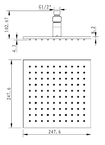 Sapho LED fejzuhany, szögletes 250x250mm, réz (MS582)